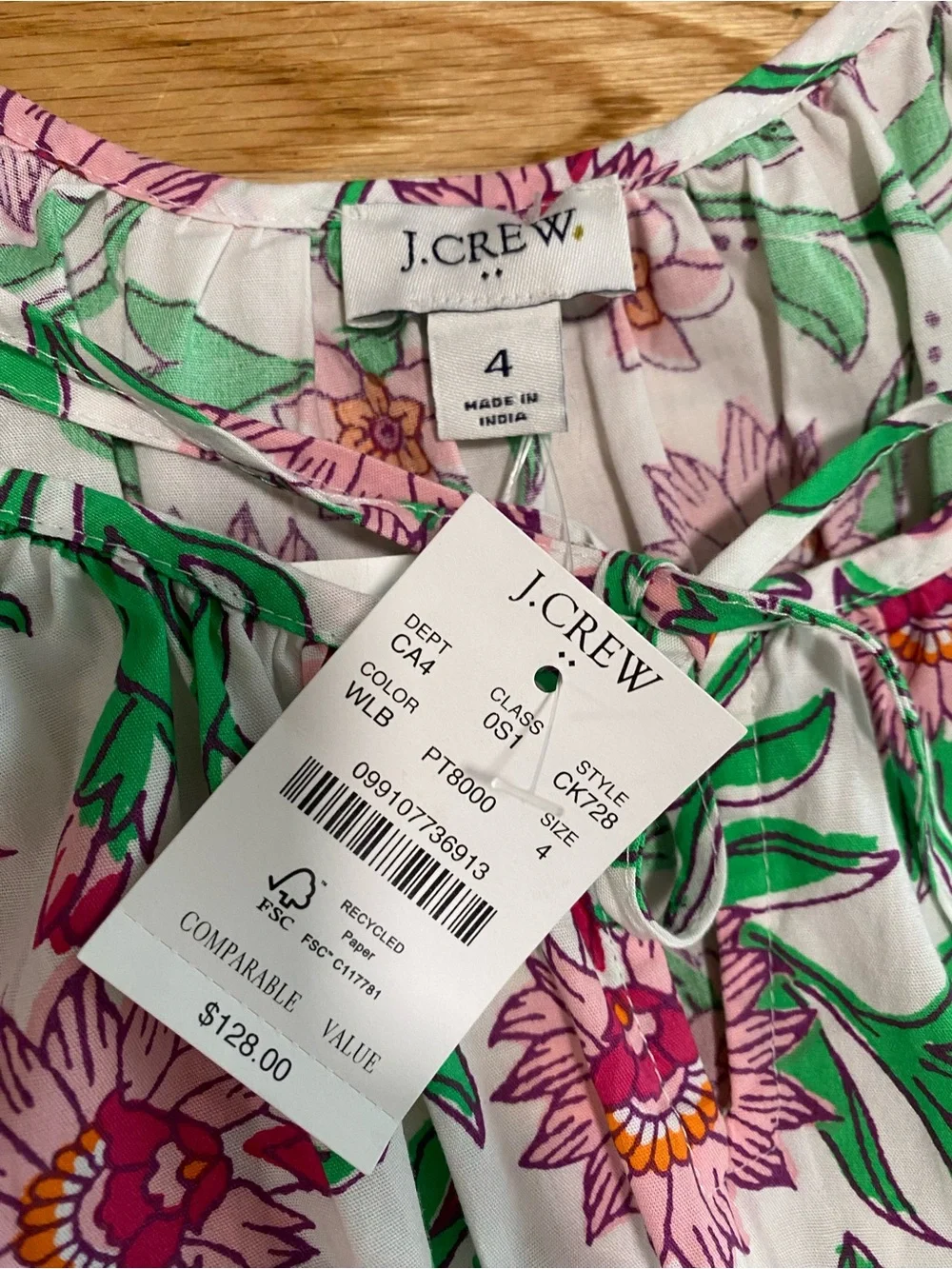 J. Crew White Midi Dress with Pink Floral Print